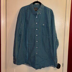 Men's Ariat Blue White Geometric Pattern Long Sleeve Button Down Size XXL
